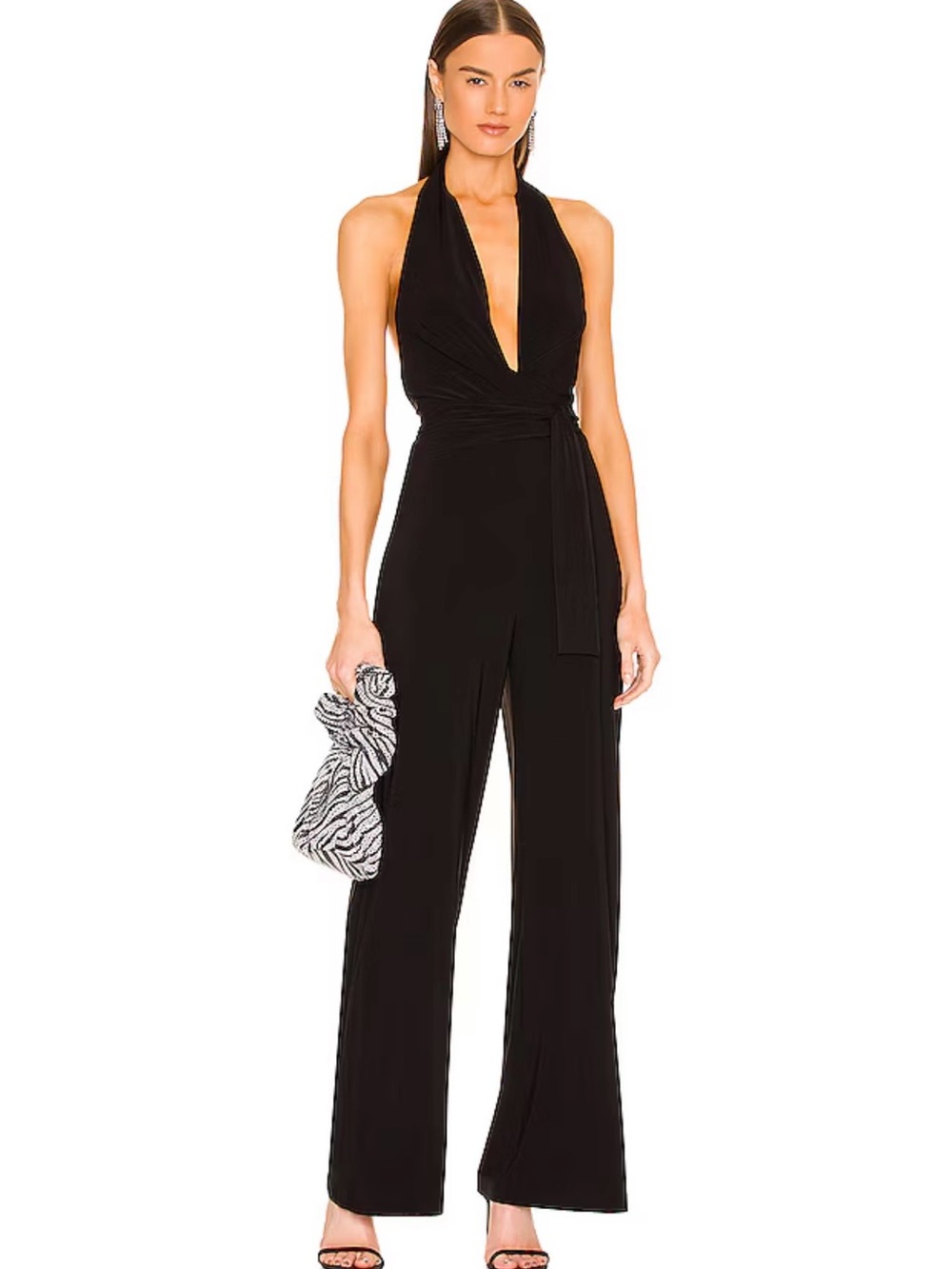Norma Kamali Black Halter Wrap Jumpsuit